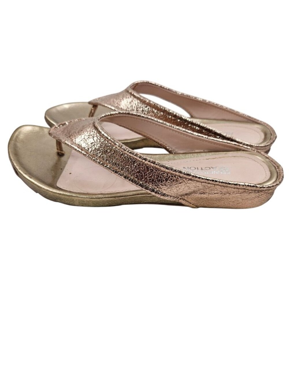 Kenneth Cole Reaction Flip Flop Wedge Sandals Womens 7.5M Water Park Gold - Picture 3 of 10